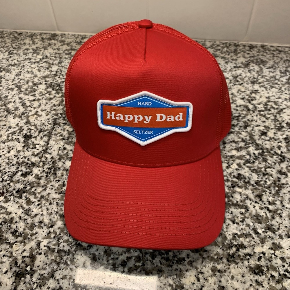 Happy Dad Hard Seltzer Trucker Hat Red Mens Snapback Mesh Back BRAND NEW